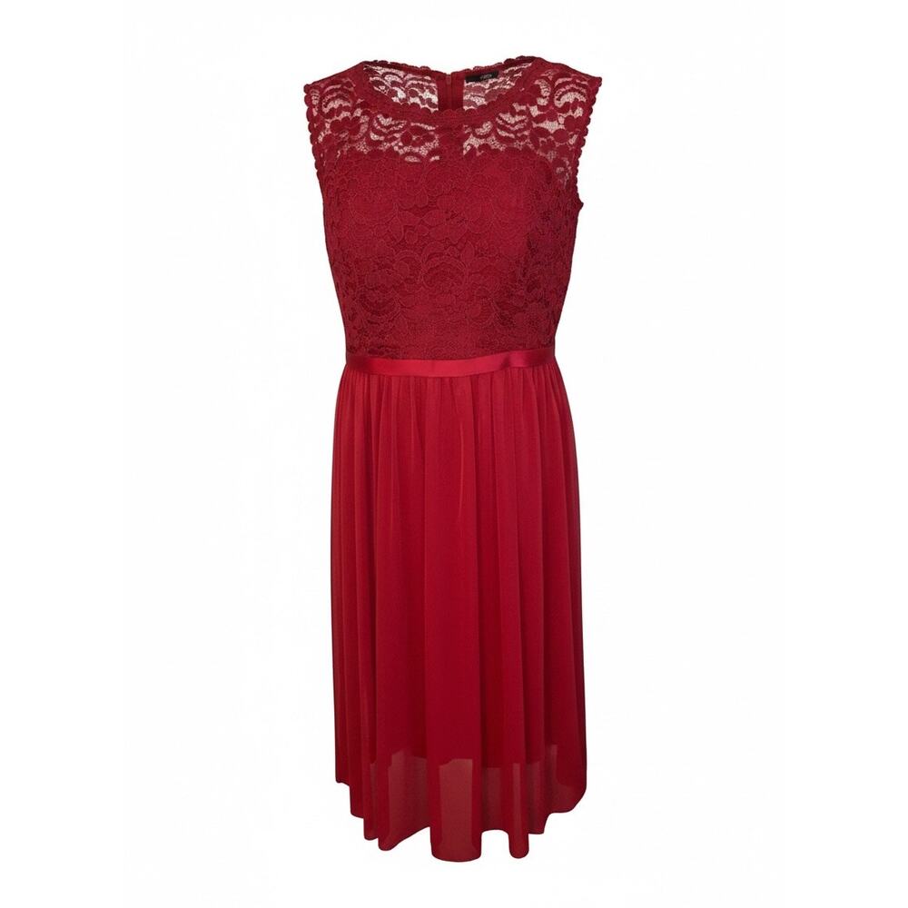 David’s Bridal apple red layered lace tea length  dress Size 10